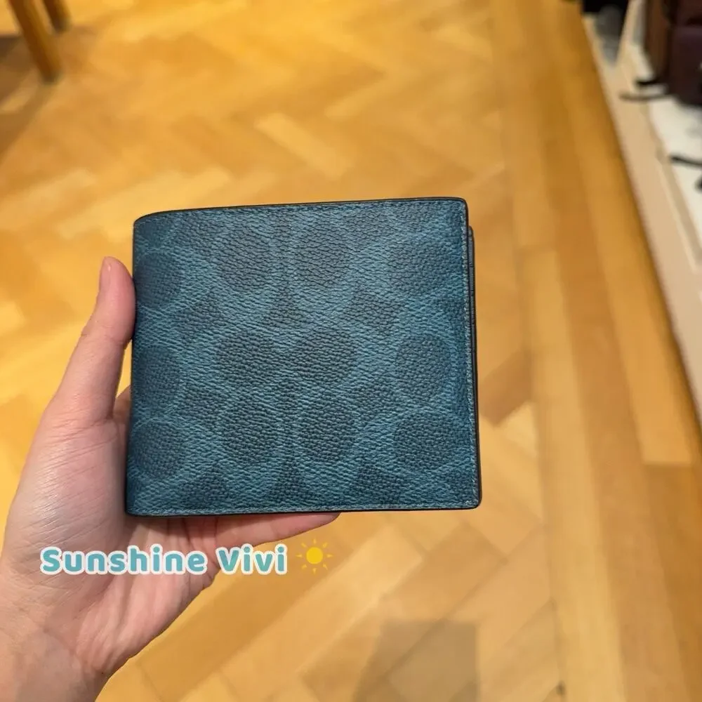 NWT Coach Men's 3-In-1 Wallet In Signature Canvas cw380 Aquamarine Teal